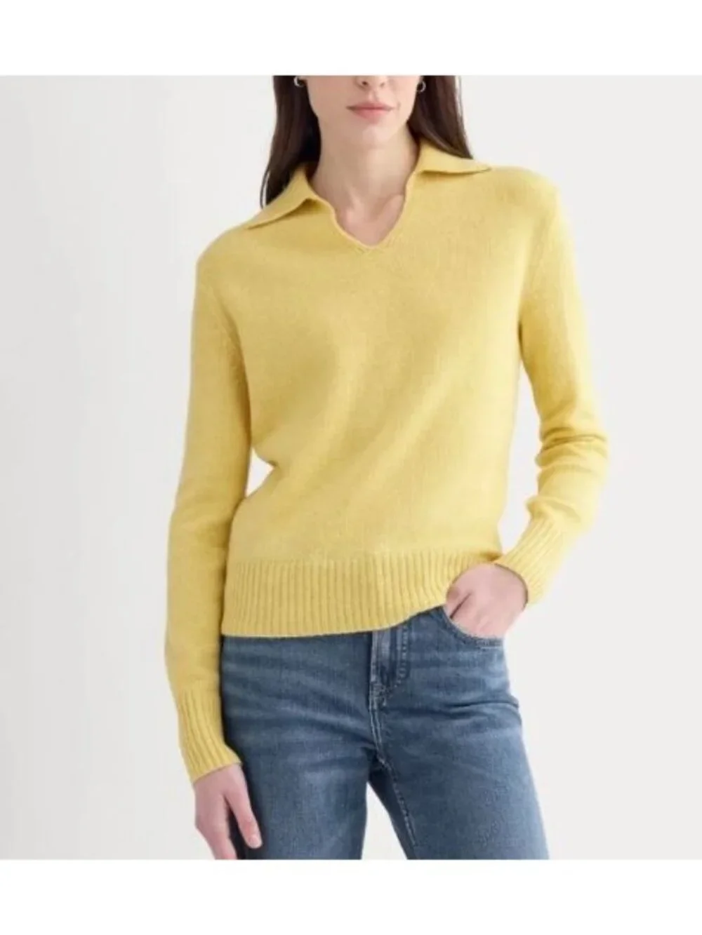 Everlane The Cashmere Polo Sweater Double Cream Heather Yellow Size Small NWT